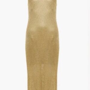 French Connection Gold Metallic Ribbed Knit Dress
